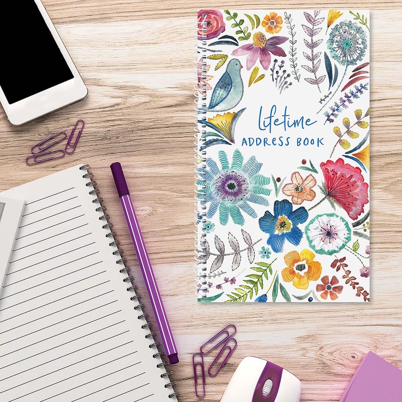 Current Embroidered Florals Address Book-94 Pages; Small 5" x 8-1/2" Size for Purse or Office,Spiral Bound Soft Cover Organizer for Contacts,Addresses,Email, & Phone Numbers + 50 Replacement Stickers - Image 5
